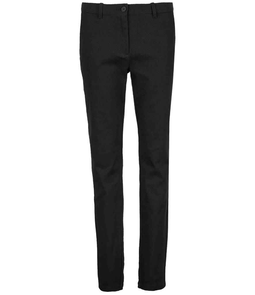 NEOBLU Ladies Gustave Chino Trousers in Deep Black by NEOBLU — Custom branded clothing by Print Press, featuring premium embroidery produced in our specialist print lab in the UK.