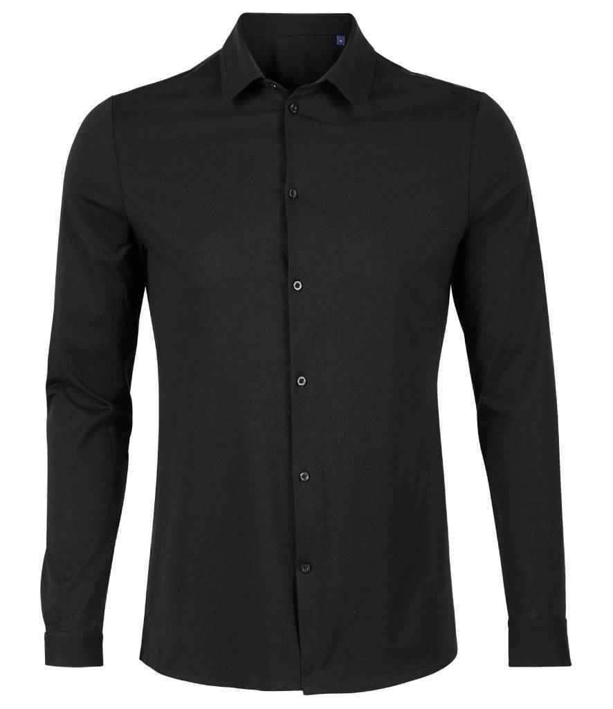 NEOBLU Balthazar Jersey Long Sleeve Shirt in Deep Black by NEOBLU — Custom branded clothing by Print Press, featuring premium embroidery produced in our specialist print lab in the UK.