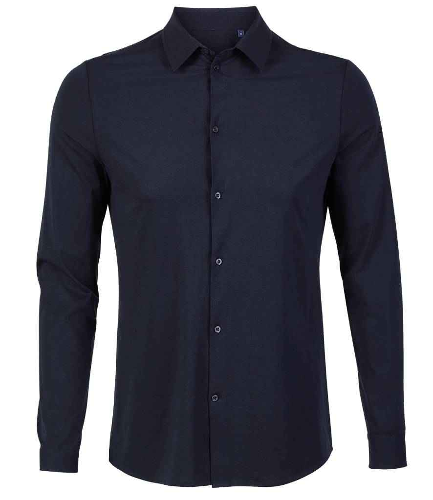 NEOBLU Balthazar Jersey Long Sleeve Shirt in Night Blue by NEOBLU — Custom branded clothing by Print Press, featuring premium embroidery produced in our specialist print lab in the UK.