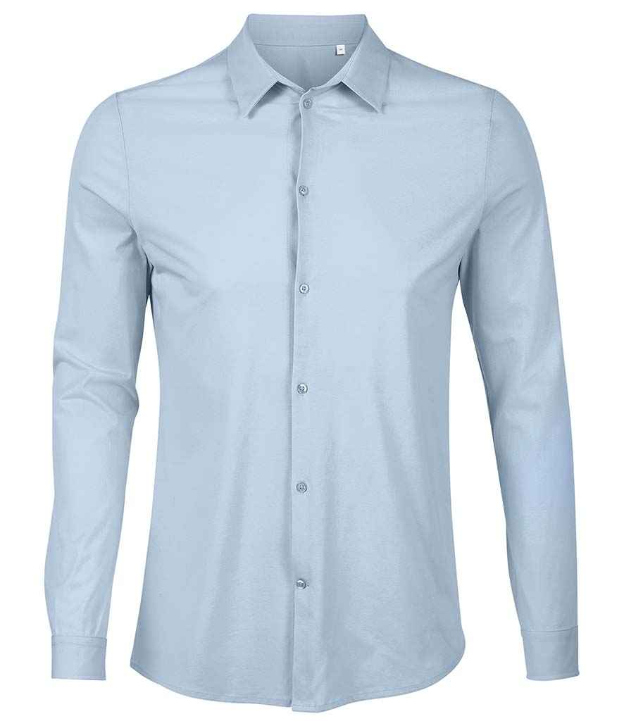 NEOBLU Balthazar Jersey Long Sleeve Shirt in Soft Blue by NEOBLU — Custom branded clothing by Print Press, featuring premium embroidery produced in our specialist print lab in the UK.