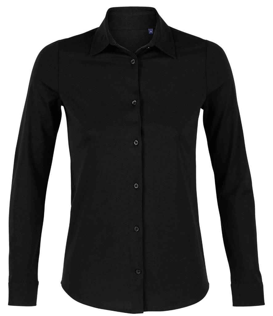 NEOBLU Ladies Balthazar Jersey Long Sleeve Shirt in Deep Black by NEOBLU — Custom branded clothing by Print Press, featuring premium embroidery produced in our specialist print lab in the UK.