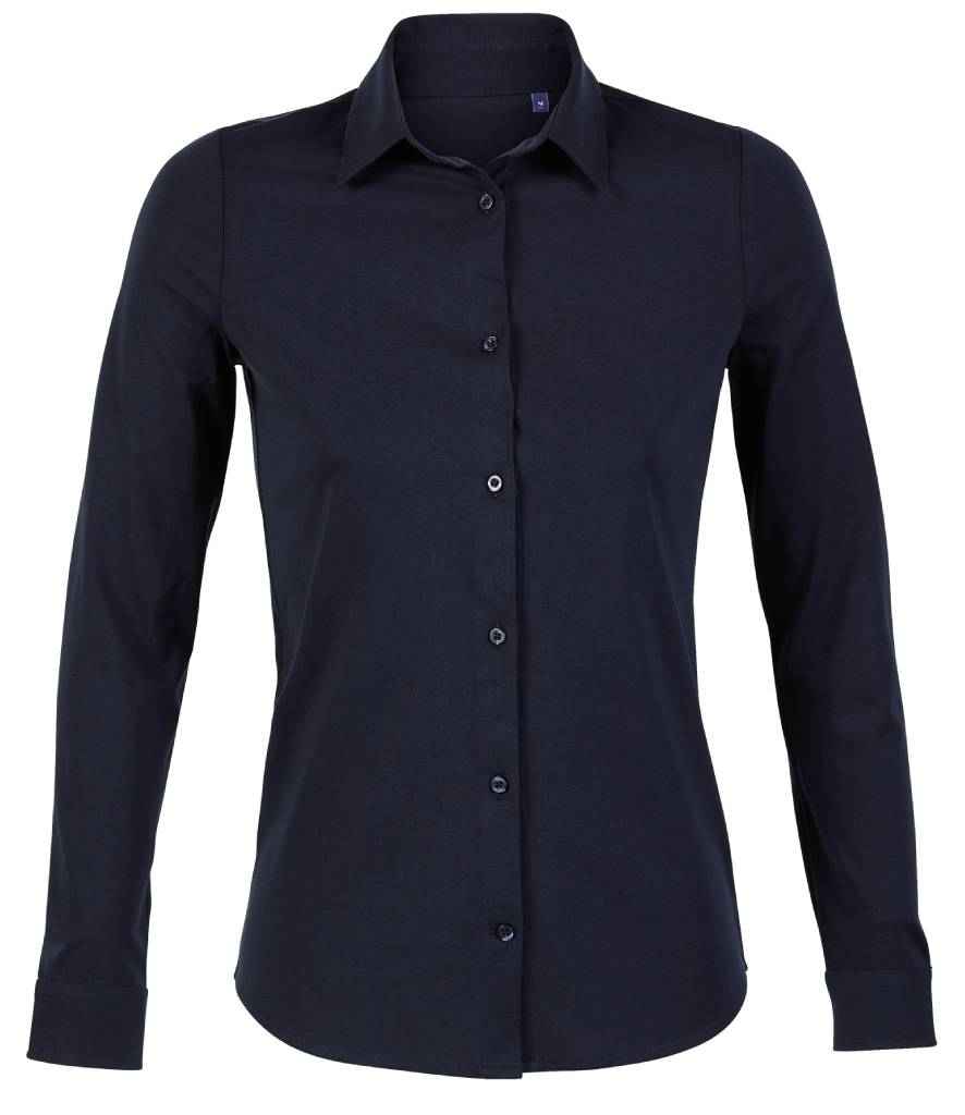 NEOBLU Ladies Balthazar Jersey Long Sleeve Shirt in Night Blue by NEOBLU — Custom branded clothing by Print Press, featuring premium embroidery produced in our specialist print lab in the UK.