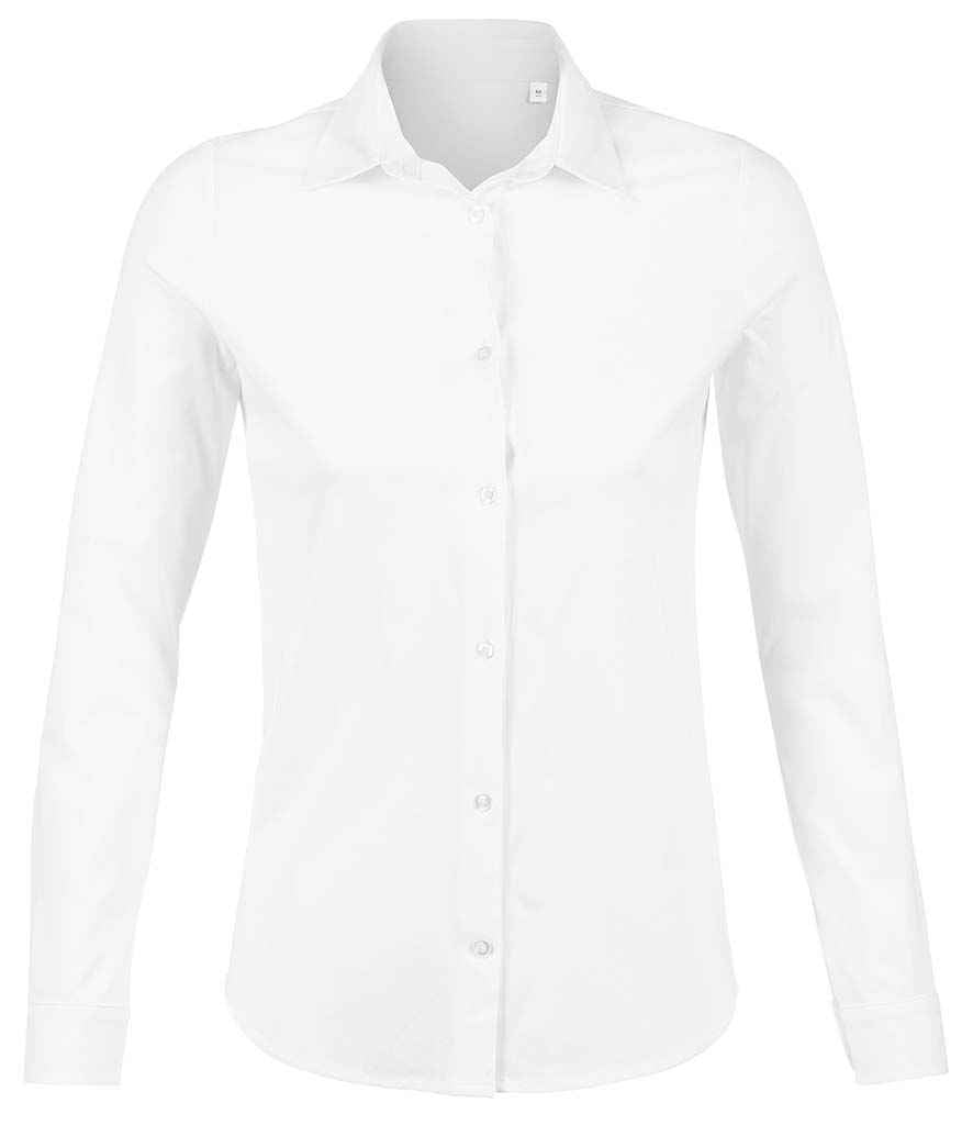 NEOBLU Ladies Balthazar Jersey Long Sleeve Shirt in Optic White by NEOBLU — Custom branded clothing by Print Press, featuring premium embroidery produced in our specialist print lab in the UK.
