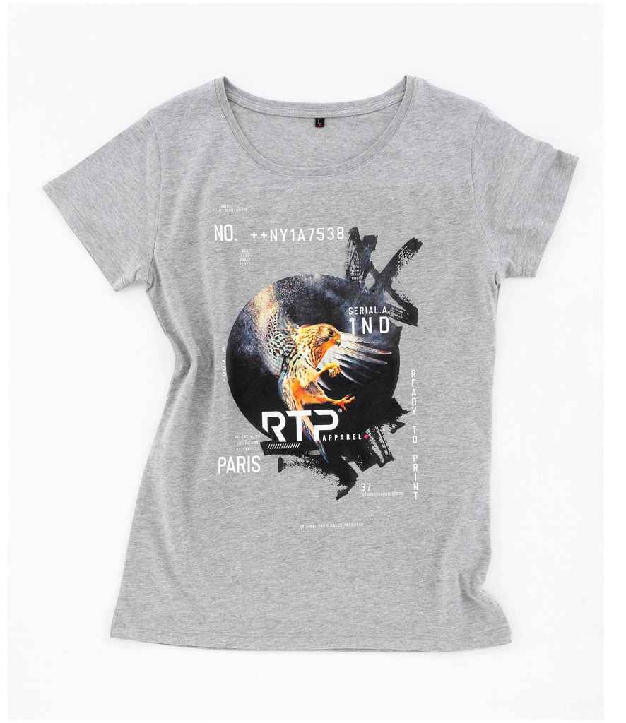 RTP Apparel Ladies Cosmic 155 Organic T-Shirt in Grey Melange by RTP Apparel — Custom branded clothing by Print Press, featuring premium embroidery produced in our specialist print lab in the UK.