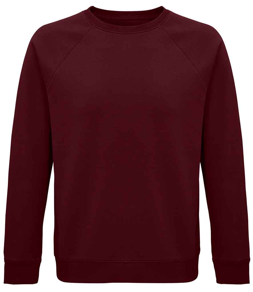 SOL'S Unisex Space Organic Raglan Sweatshirt in Burgundy by SOL'S — Custom branded clothing by Print Press, featuring premium embroidery produced in our specialist print lab in the UK.