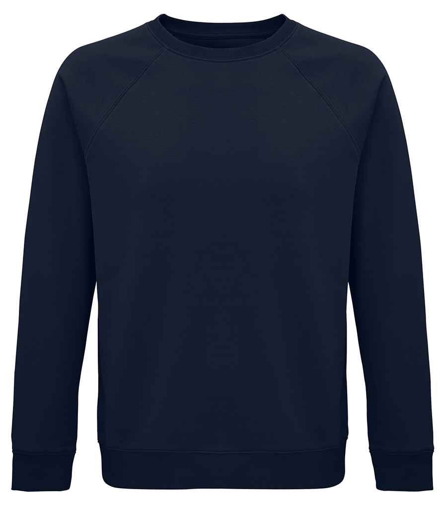SOL'S Unisex Space Organic Raglan Sweatshirt in French Navy by SOL'S — Custom branded clothing by Print Press, featuring premium embroidery produced in our specialist print lab in the UK.