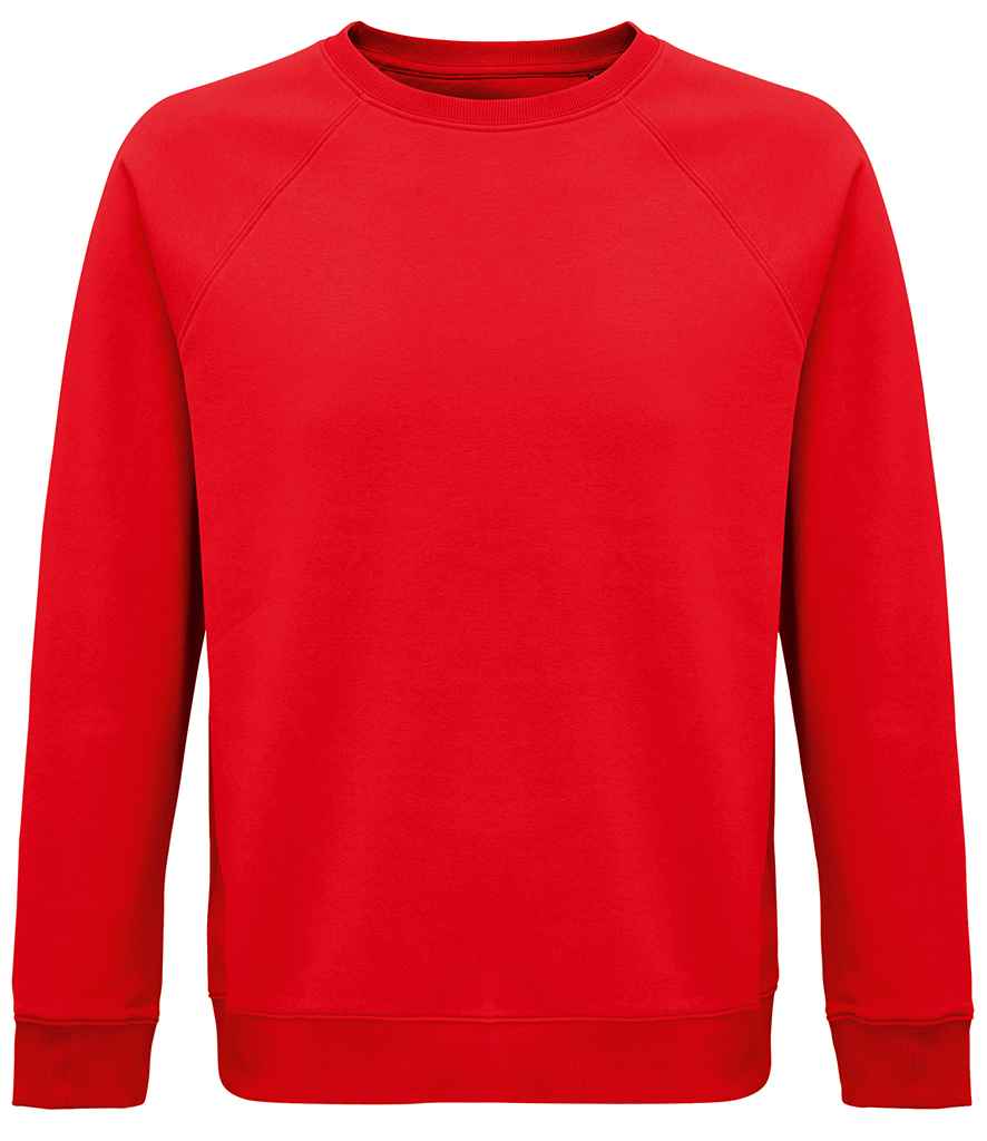 SOL'S Unisex Space Organic Raglan Sweatshirt in Red by SOL'S — Custom branded clothing by Print Press, featuring premium embroidery produced in our specialist print lab in the UK.