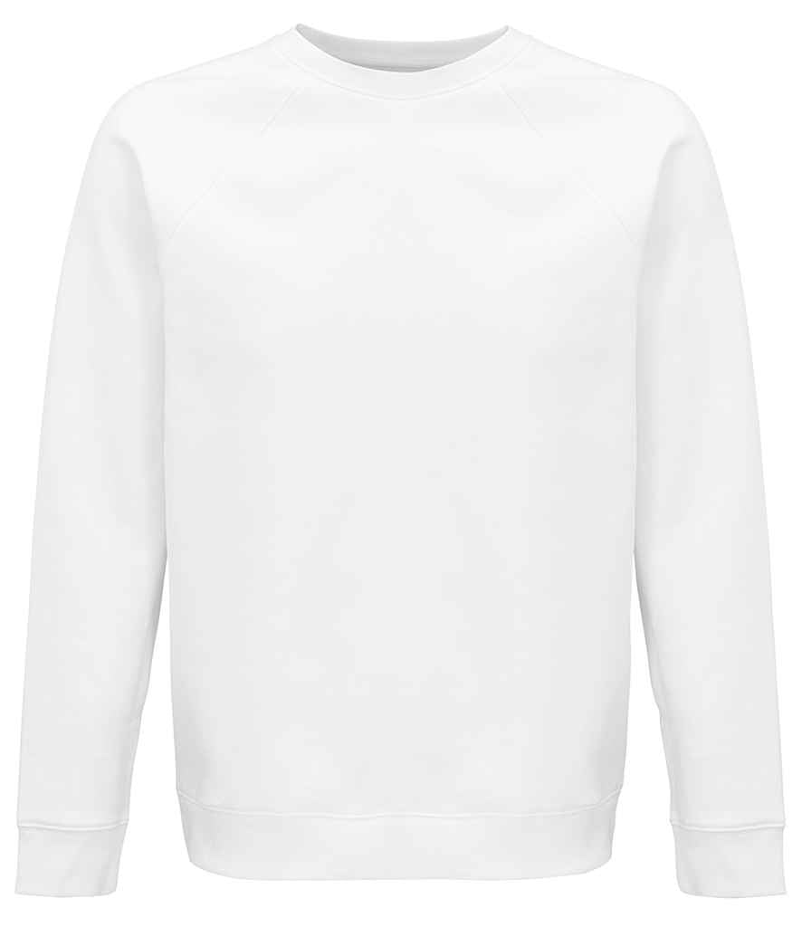 SOL'S Unisex Space Organic Raglan Sweatshirt in White by SOL'S — Custom branded clothing by Print Press, featuring premium embroidery produced in our specialist print lab in the UK.