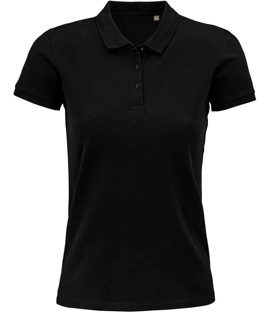 SOL'S Ladies Planet Organic Piqué Polo Shirt in Black by SOL'S — Custom branded clothing by Print Press, featuring premium embroidery produced in our specialist print lab in the UK.