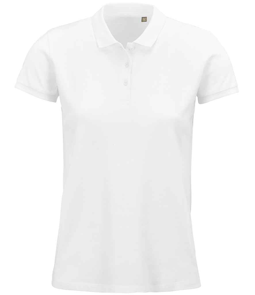 SOL'S Ladies Planet Organic Piqué Polo Shirt in White by SOL'S — Custom branded clothing by Print Press, featuring premium embroidery produced in our specialist print lab in the UK.