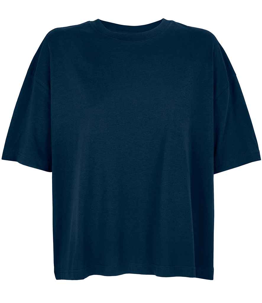 SOL'S Ladies Boxy Oversized Organic T-Shirt in French Navy by SOL'S — Custom branded clothing by Print Press, featuring premium embroidery produced in our specialist print lab in the UK.