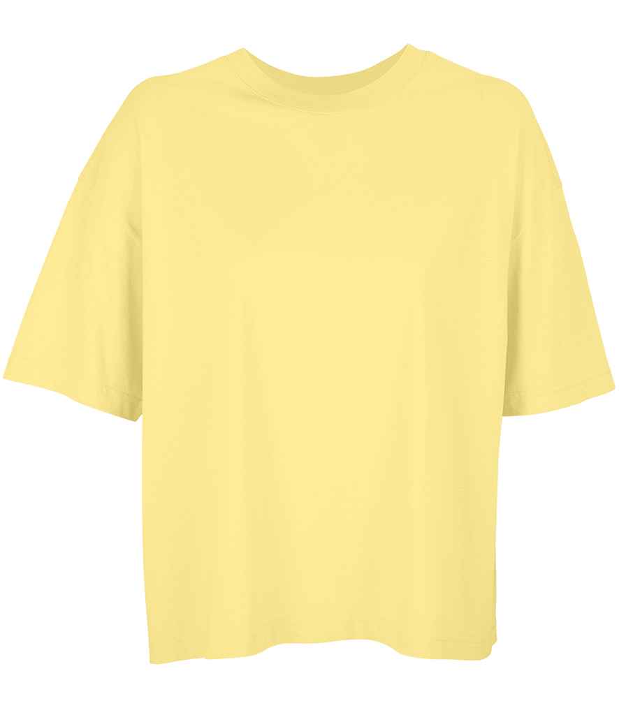 SOL'S Ladies Boxy Oversized Organic T-Shirt in Light Yellow by SOL'S — Custom branded clothing by Print Press, featuring premium embroidery produced in our specialist print lab in the UK.