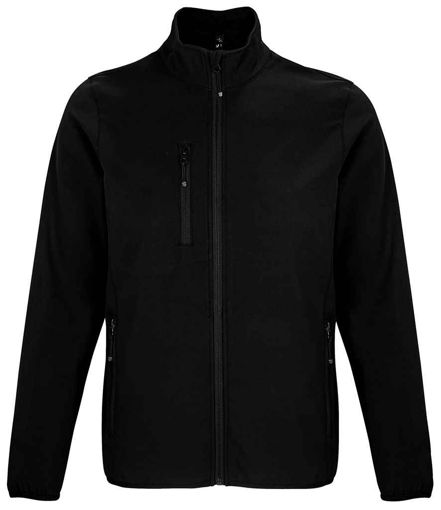 SOL'S Falcon Recycled Soft Shell Jacket in Black by SOL'S — Custom branded clothing by Print Press, featuring premium embroidery produced in our specialist print lab in the UK.