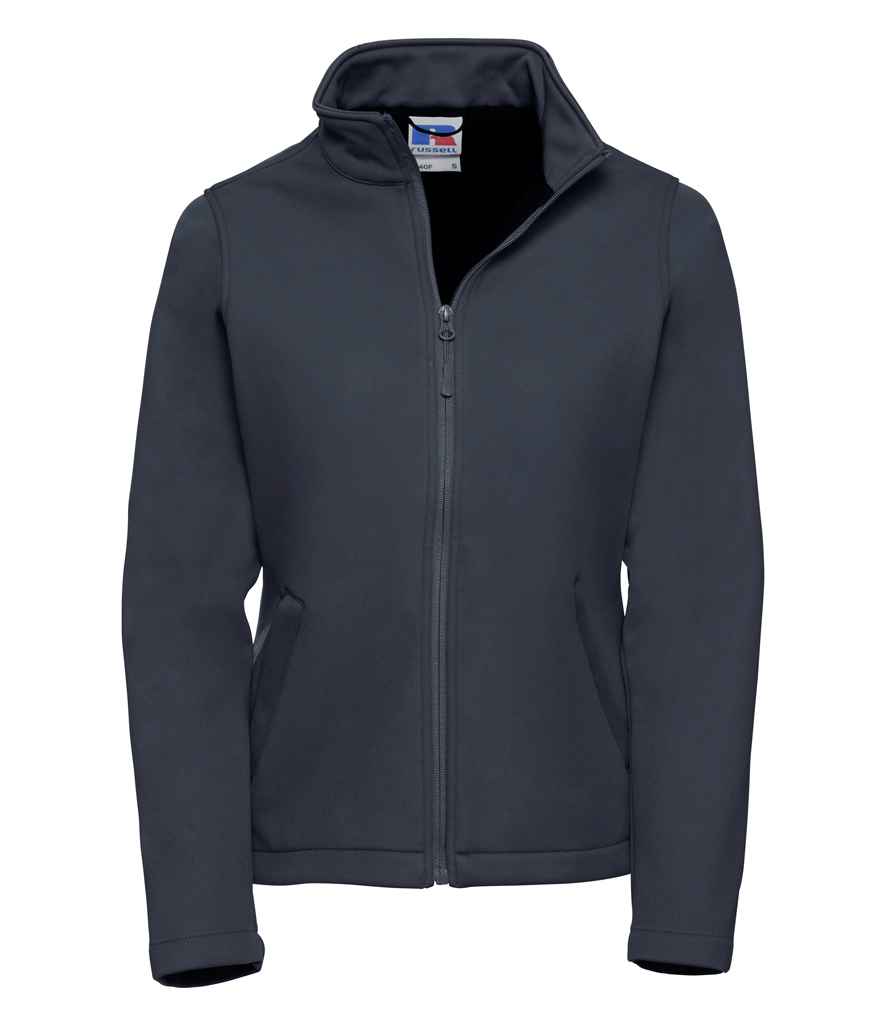 Russell Ladies Smart Soft Shell Jacket in French Navy by Russell — Custom branded clothing by Print Press, featuring premium embroidery produced in our specialist print lab in the UK.