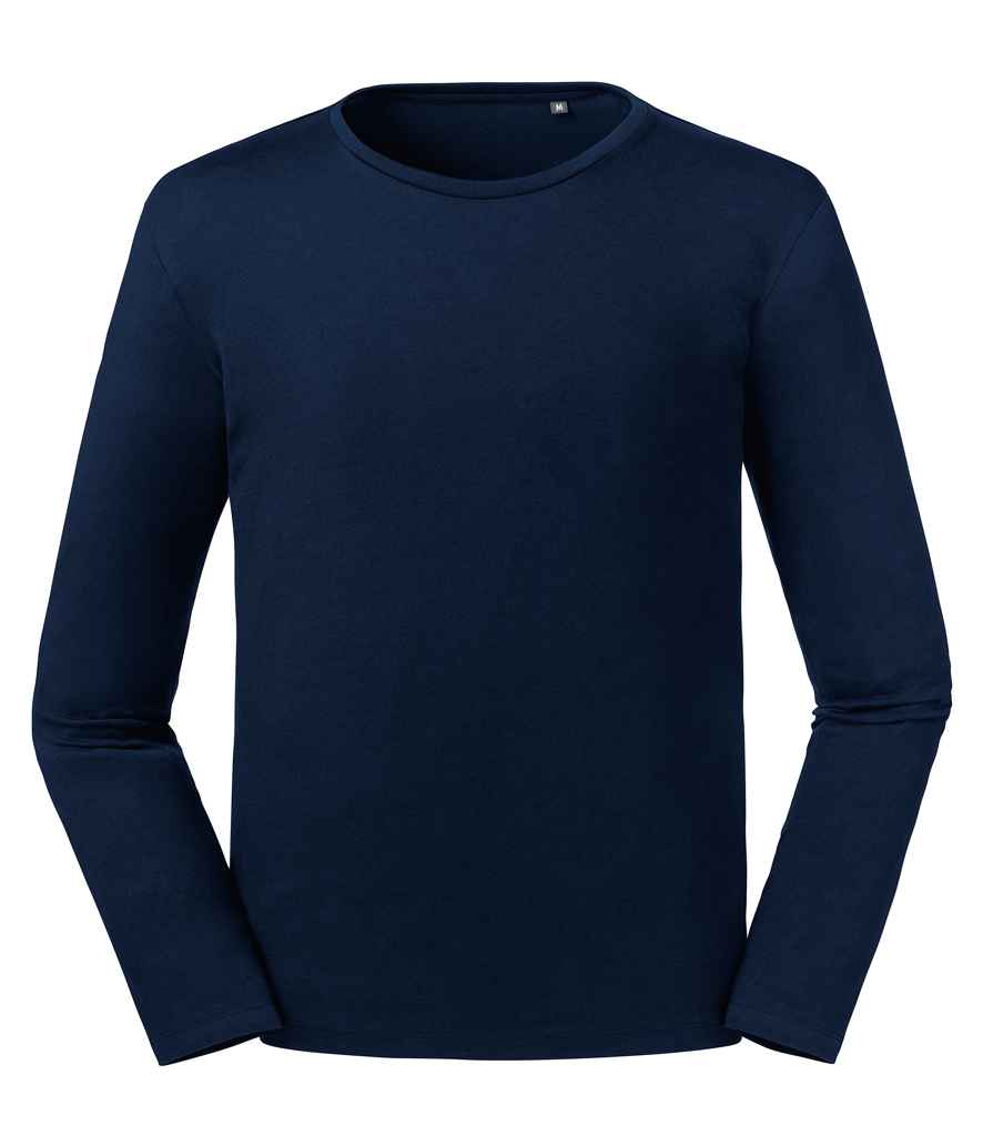 Russell Pure Organic Long Sleeve T-Shirt in French Navy by Russell — Custom branded clothing by Print Press, featuring premium embroidery produced in our specialist print lab in the UK.