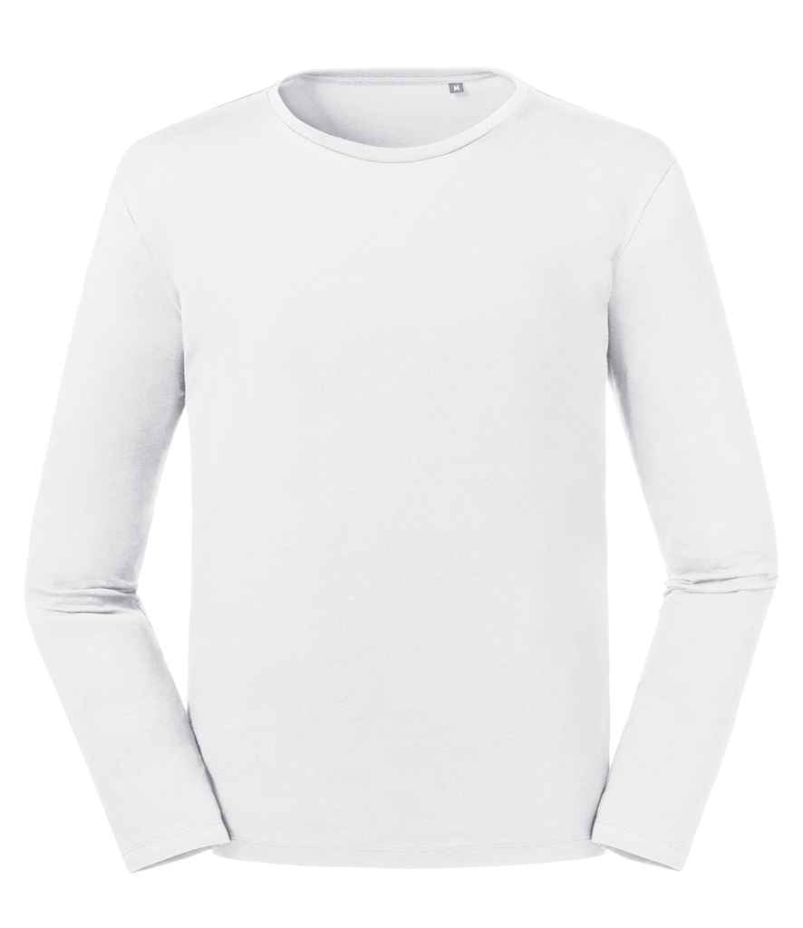 Russell Pure Organic Long Sleeve T-Shirt in White by Russell — Custom branded clothing by Print Press, featuring premium embroidery produced in our specialist print lab in the UK.