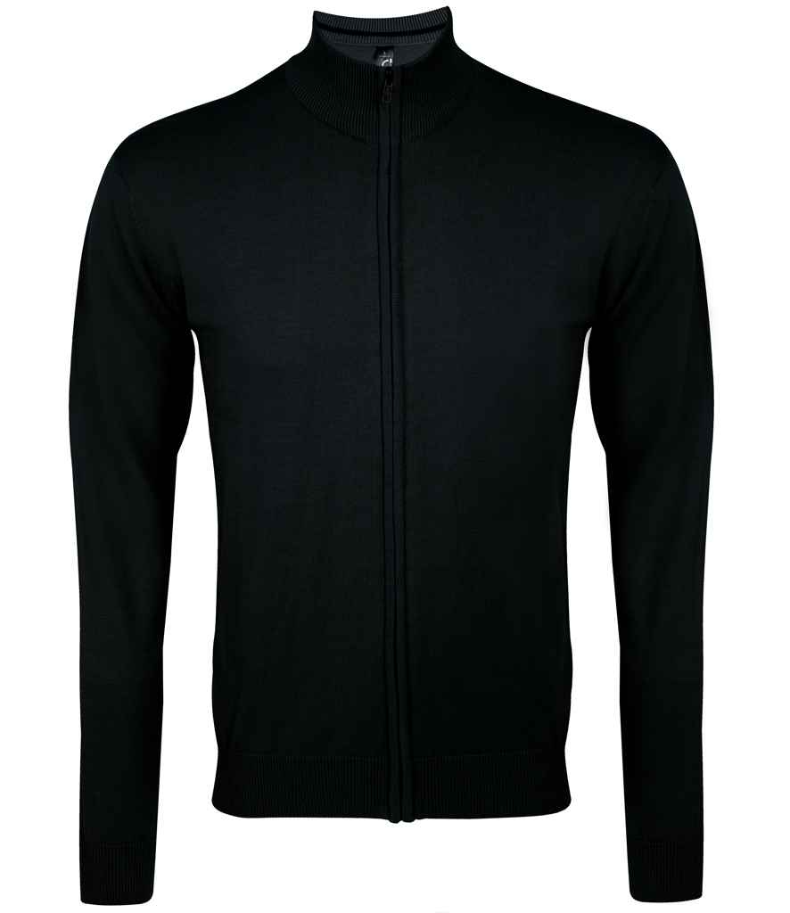 SOL'S Gordon Full Zip Cotton Acrylic Cardigan in Black by SOL'S — Custom branded clothing by Print Press, featuring premium embroidery produced in our specialist print lab in the UK.