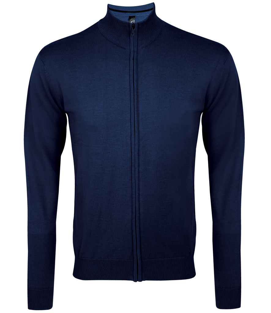 SOL'S Gordon Full Zip Cotton Acrylic Cardigan in Navy by SOL'S — Custom branded clothing by Print Press, featuring premium embroidery produced in our specialist print lab in the UK.