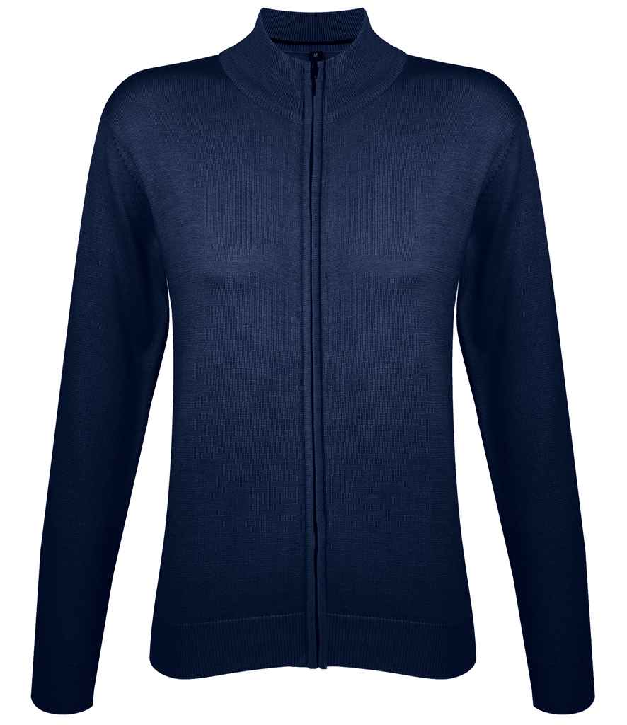 SOL'S Ladies Gordon Full Zip Cotton Acrylic Cardigan in Navy by SOL'S — Custom branded clothing by Print Press, featuring premium embroidery produced in our specialist print lab in the UK.