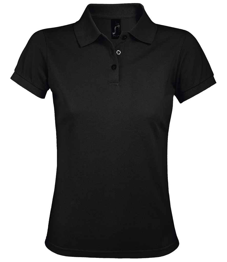 SOL'S Ladies Prime Poly/Cotton Piqué Polo Shirt in Black by SOL'S — Custom branded clothing by Print Press, featuring premium embroidery produced in our specialist print lab in the UK.