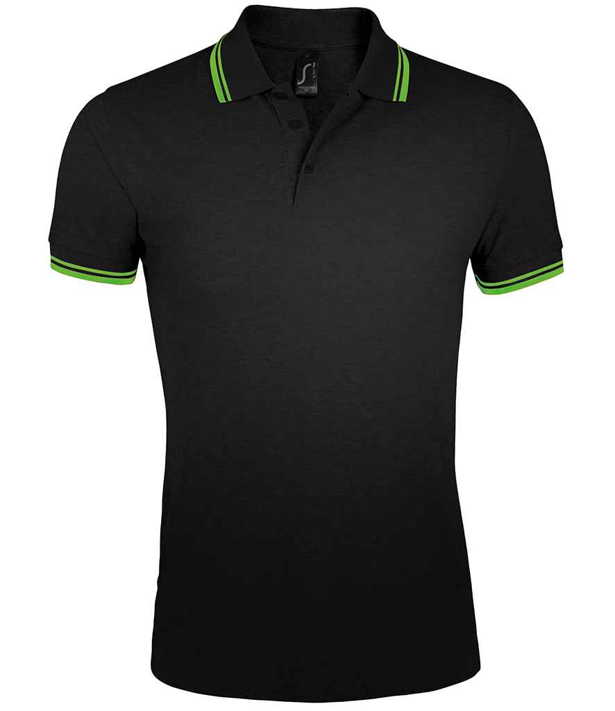 SOL'S Pasadena Tipped Cotton Piqué Polo Shirt in Black Lime Green by SOL'S — Custom branded clothing by Print Press, featuring premium embroidery produced in our specialist print lab in the UK.