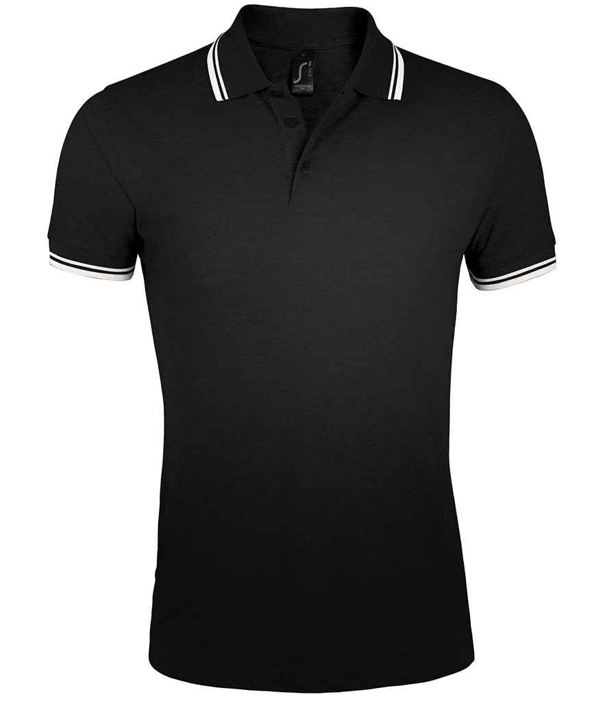 SOL'S Pasadena Tipped Cotton Piqué Polo Shirt in Black White by SOL'S — Custom branded clothing by Print Press, featuring premium embroidery produced in our specialist print lab in the UK.