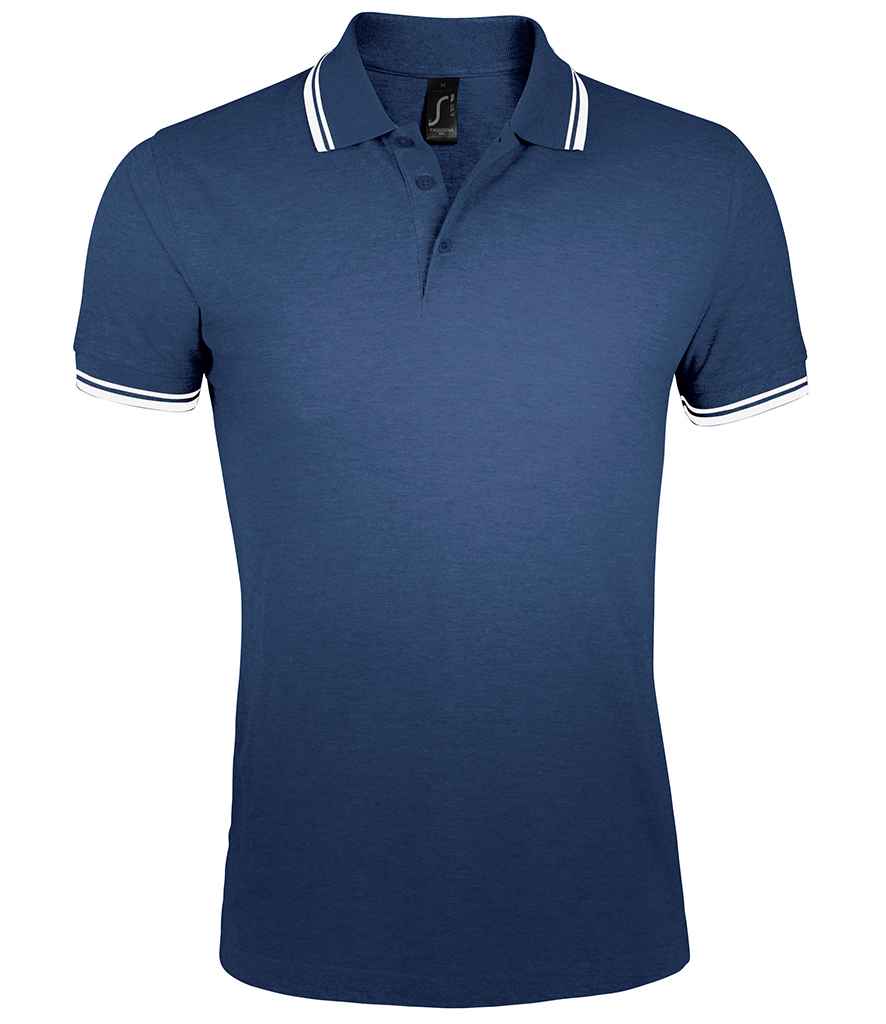 SOL'S Pasadena Tipped Cotton Piqué Polo Shirt in French Navy White by SOL'S — Custom branded clothing by Print Press, featuring premium embroidery produced in our specialist print lab in the UK.