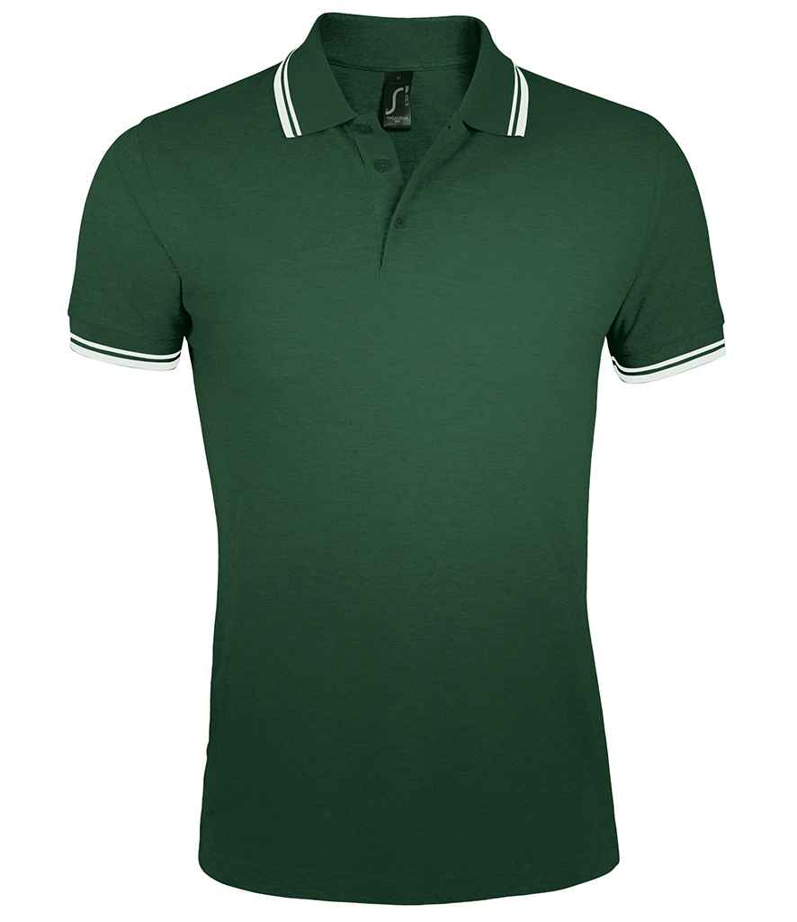 SOL'S Pasadena Tipped Cotton Piqué Polo Shirt in Forest Green White by SOL'S — Custom branded clothing by Print Press, featuring premium embroidery produced in our specialist print lab in the UK.