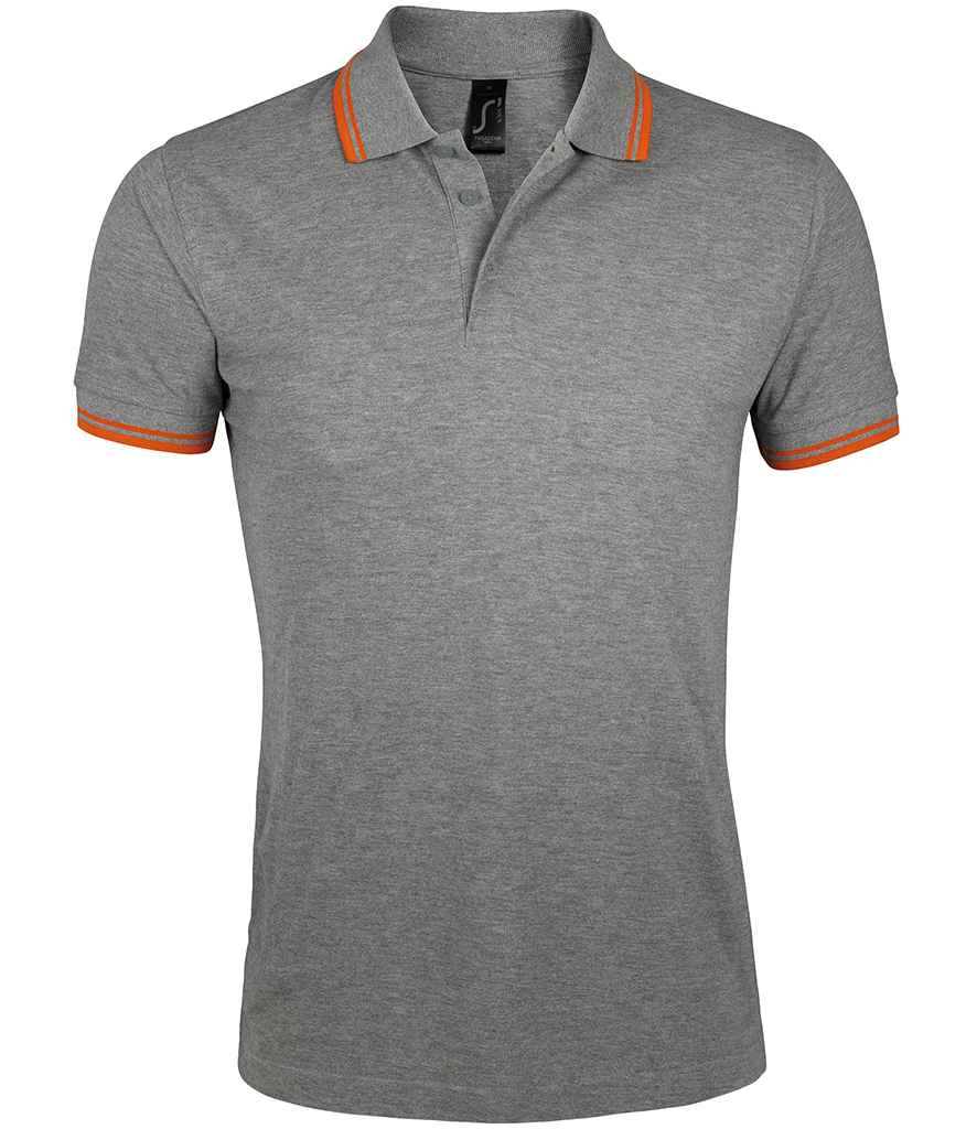 SOL'S Pasadena Tipped Cotton Piqué Polo Shirt in Grey Marl Orange by SOL'S — Custom branded clothing by Print Press, featuring premium embroidery produced in our specialist print lab in the UK.