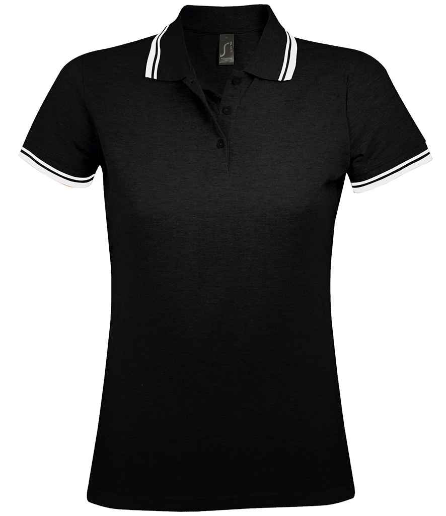 SOL'S Ladies Pasadena Tipped Cotton Piqué Polo Shirt in Black White by SOL'S — Custom branded clothing by Print Press, featuring premium embroidery produced in our specialist print lab in the UK.