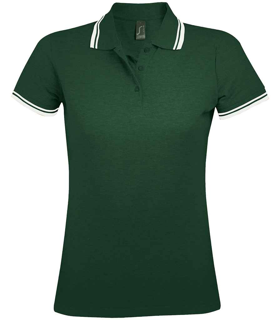 SOL'S Ladies Pasadena Tipped Cotton Piqué Polo Shirt in Forest Green White by SOL'S — Custom branded clothing by Print Press, featuring premium embroidery produced in our specialist print lab in the UK.