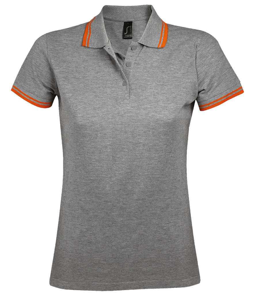 SOL'S Ladies Pasadena Tipped Cotton Piqué Polo Shirt in Grey Marl Orange by SOL'S — Custom branded clothing by Print Press, featuring premium embroidery produced in our specialist print lab in the UK.