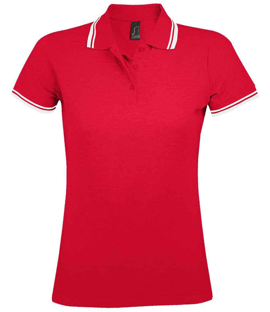 SOL'S Ladies Pasadena Tipped Cotton Piqué Polo Shirt in Red White by SOL'S — Custom branded clothing by Print Press, featuring premium embroidery produced in our specialist print lab in the UK.