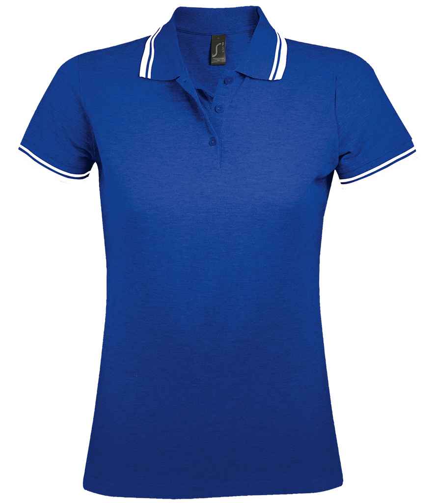 SOL'S Ladies Pasadena Tipped Cotton Piqué Polo Shirt in Royal Blue White by SOL'S — Custom branded clothing by Print Press, featuring premium embroidery produced in our specialist print lab in the UK.