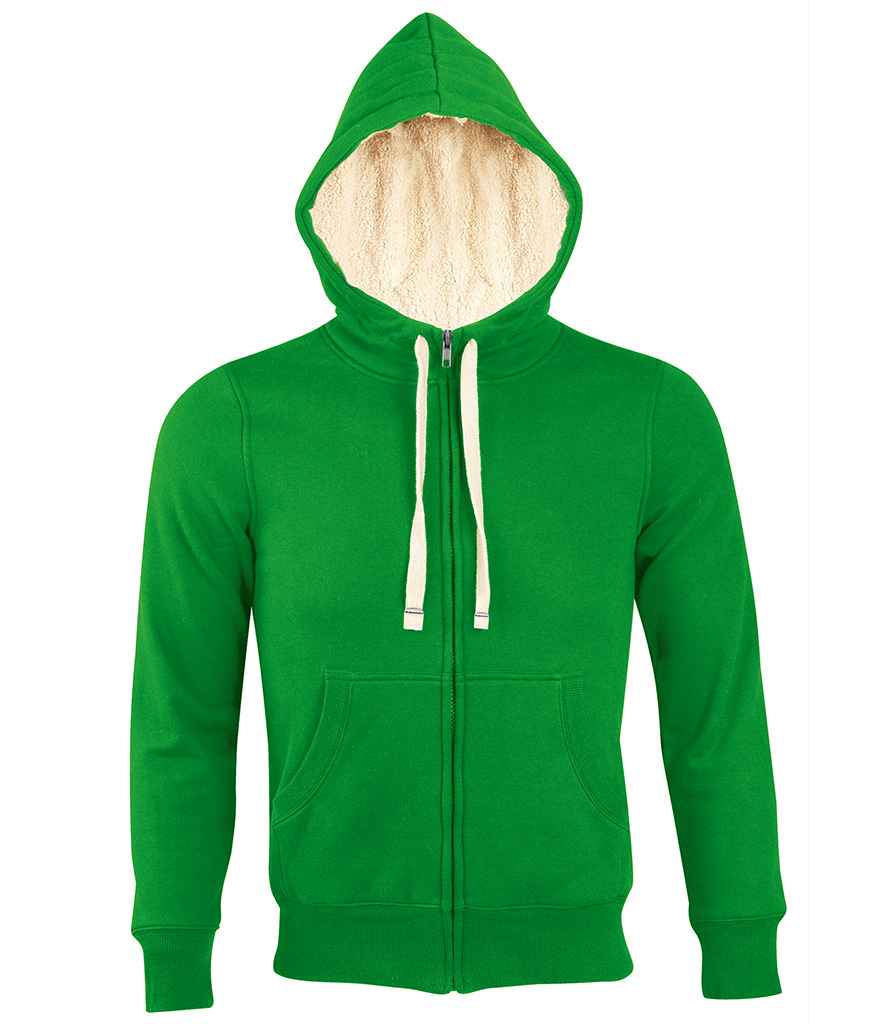 SOL'S Unisex Sherpa Hooded Jacket in Bud Green by SOL'S — Custom branded clothing by Print Press, featuring premium embroidery produced in our specialist print lab in the UK.