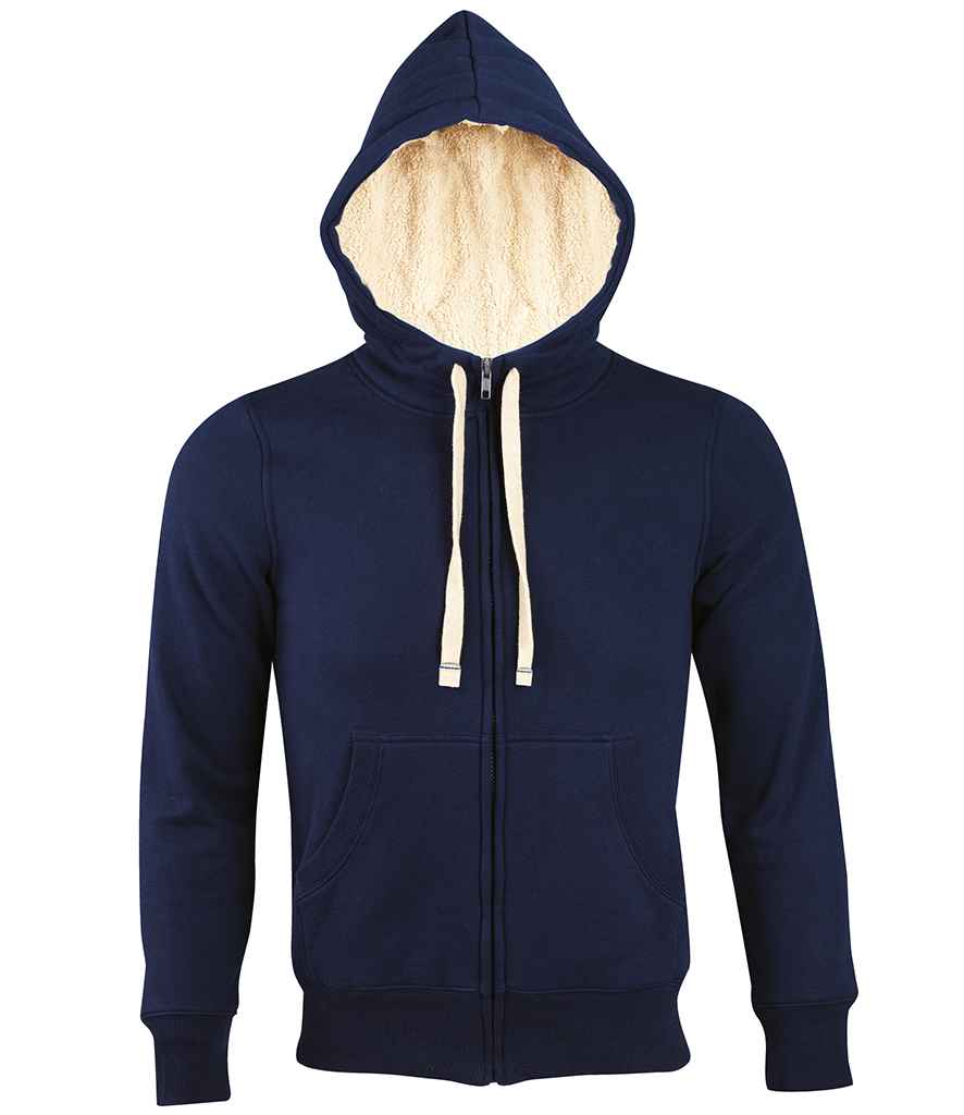 SOL'S Unisex Sherpa Hooded Jacket in French Navy by SOL'S — Custom branded clothing by Print Press, featuring premium embroidery produced in our specialist print lab in the UK.