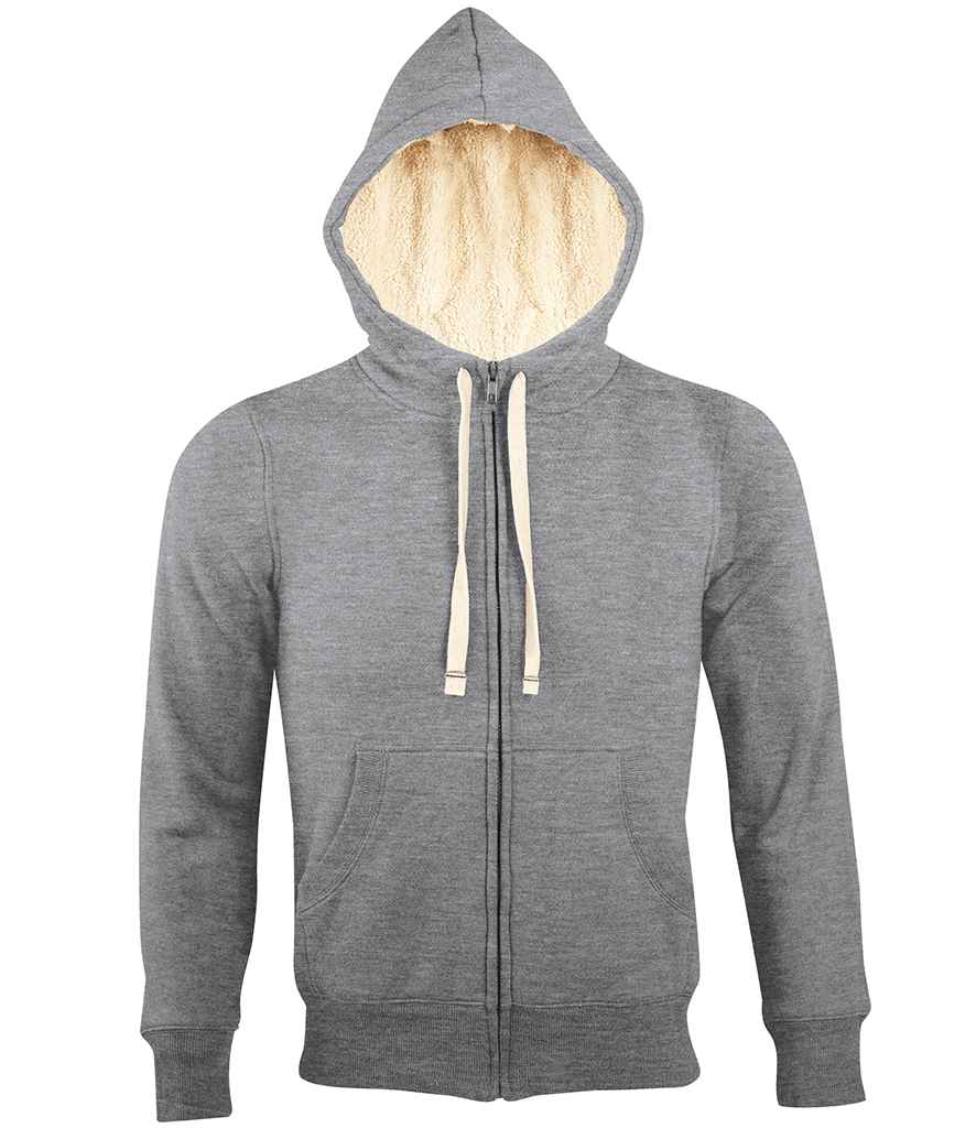 SOL'S Unisex Sherpa Hooded Jacket in Grey Marl by SOL'S — Custom branded clothing by Print Press, featuring premium embroidery produced in our specialist print lab in the UK.