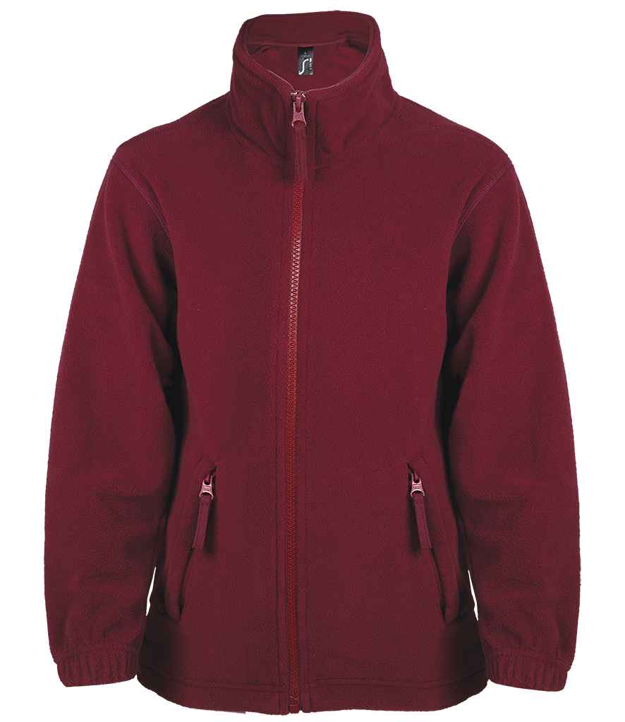 SOL'S Kids North Fleece Jacket in Burgundy by SOL'S — Custom branded clothing by Print Press, featuring premium embroidery produced in our specialist print lab in the UK.