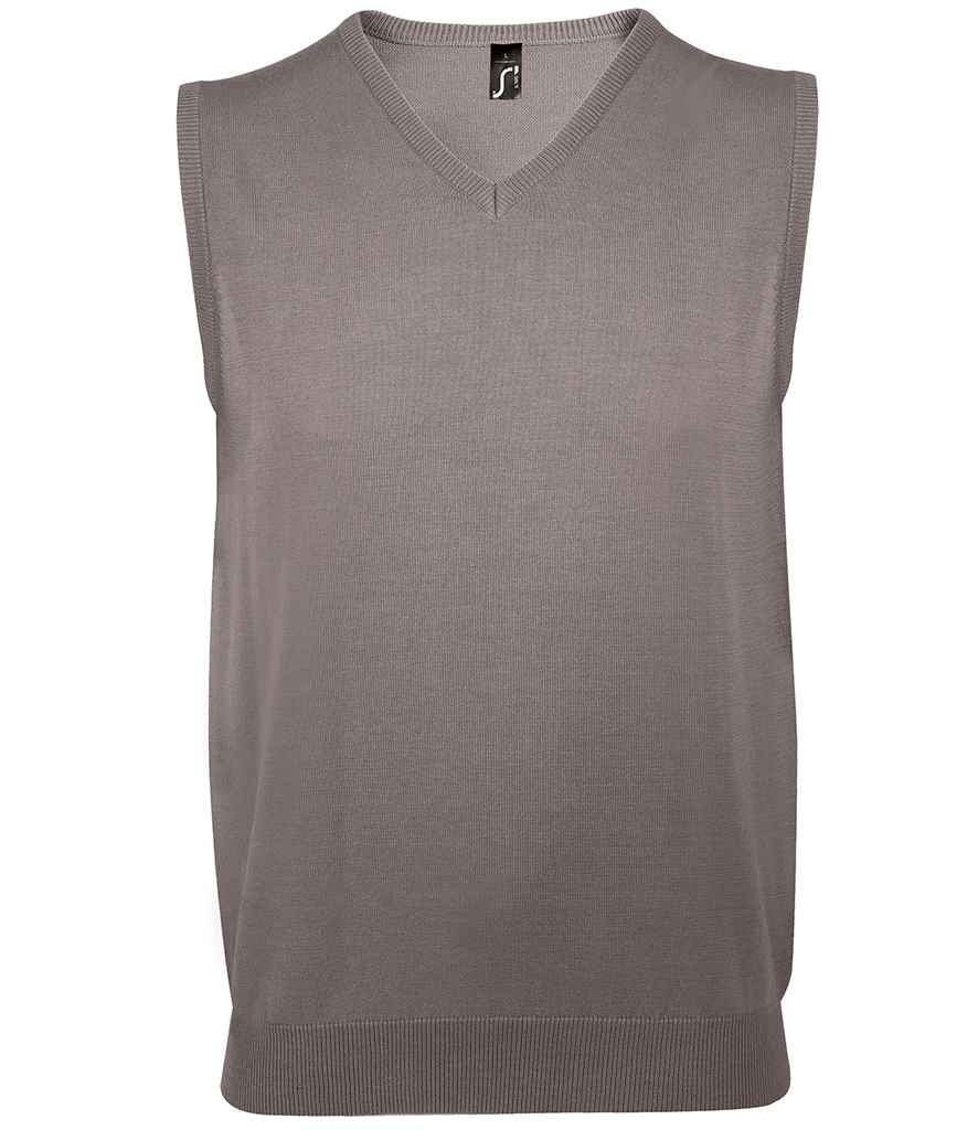 SOL'S Unisex Gentlemen Sleeveless Cotton Acrylic V Neck Sweater in Grey by SOL'S — Custom branded clothing by Print Press, featuring premium embroidery produced in our specialist print lab in the UK.