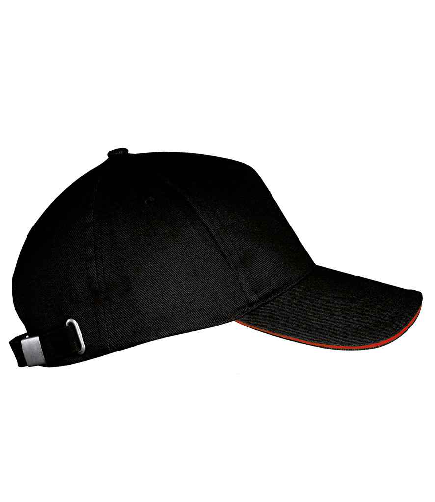 SOL'S Long Beach Cap in ONE Black Red by SOL'S — Custom branded clothing by Print Press, featuring premium embroidery produced in our specialist print lab in the UK.