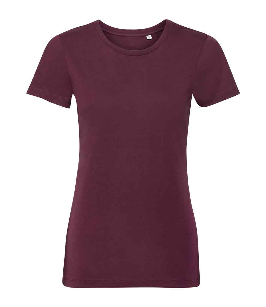 Russell Ladies Pure Organic T-Shirt in Burgundy by Russell — Custom branded clothing by Print Press, featuring premium embroidery produced in our specialist print lab in the UK.