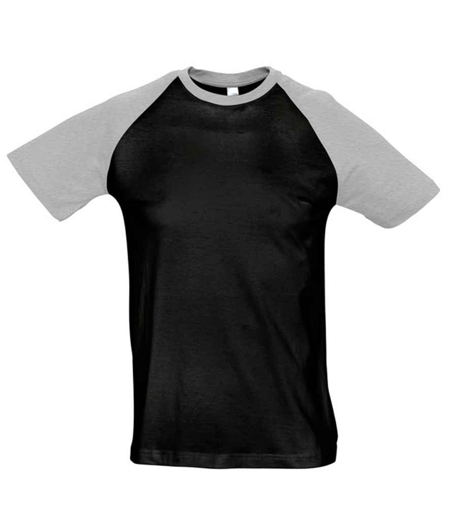 SOL'S Funky Contrast Baseball T-Shirt in Black Grey by SOL'S — Custom branded clothing by Print Press, featuring premium embroidery produced in our specialist print lab in the UK.