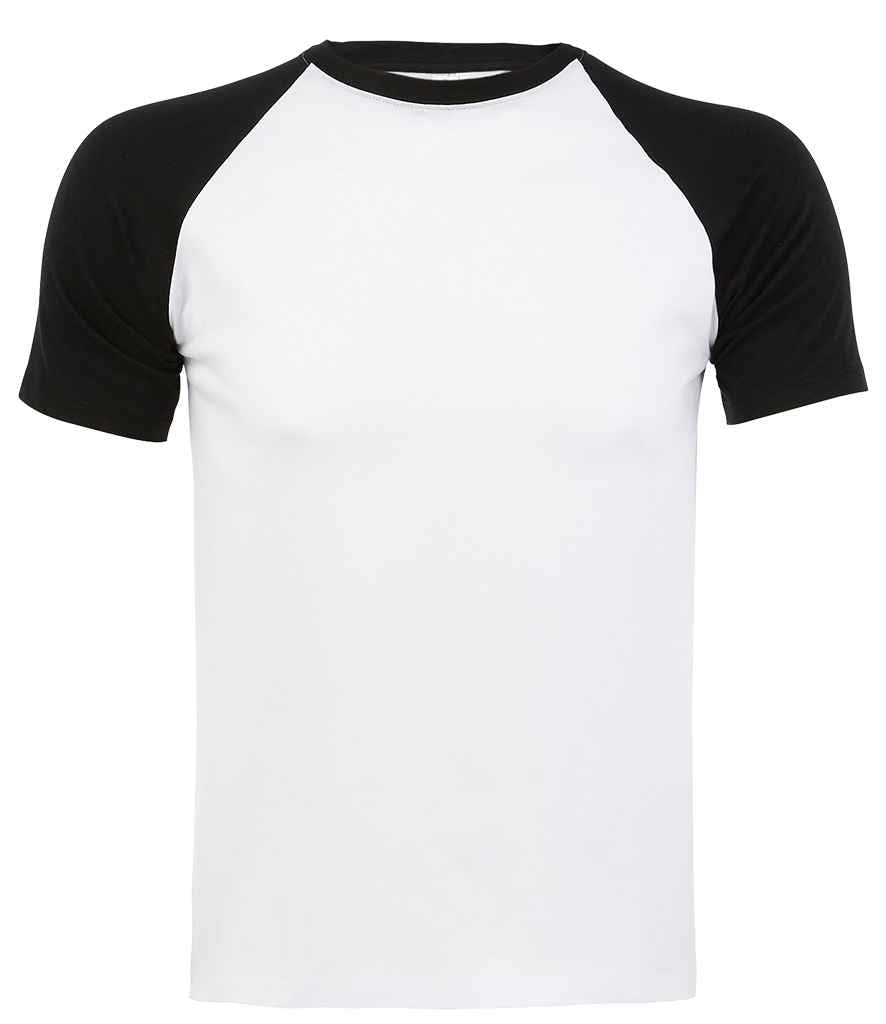 SOL'S Funky Contrast Baseball T-Shirt in White Black by SOL'S — Custom branded clothing by Print Press, featuring premium embroidery produced in our specialist print lab in the UK.