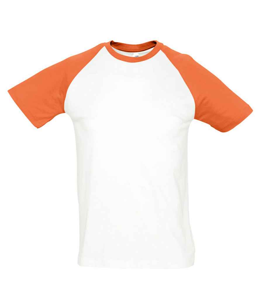 SOL'S Funky Contrast Baseball T-Shirt in S White Orange by SOL'S — Custom branded clothing by Print Press, featuring premium embroidery produced in our specialist print lab in the UK.
