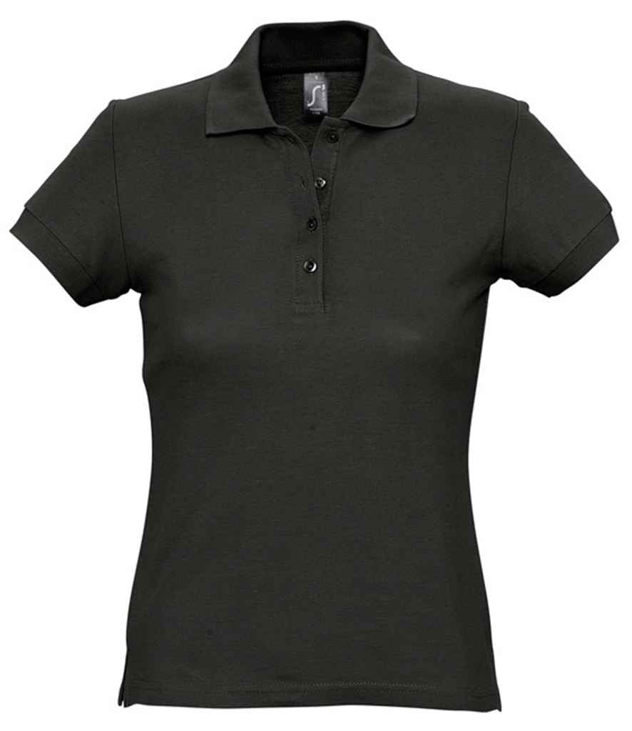 SOL'S Ladies Passion Cotton Piqué Polo Shirt in Black by SOL'S — Custom branded clothing by Print Press, featuring premium embroidery produced in our specialist print lab in the UK.