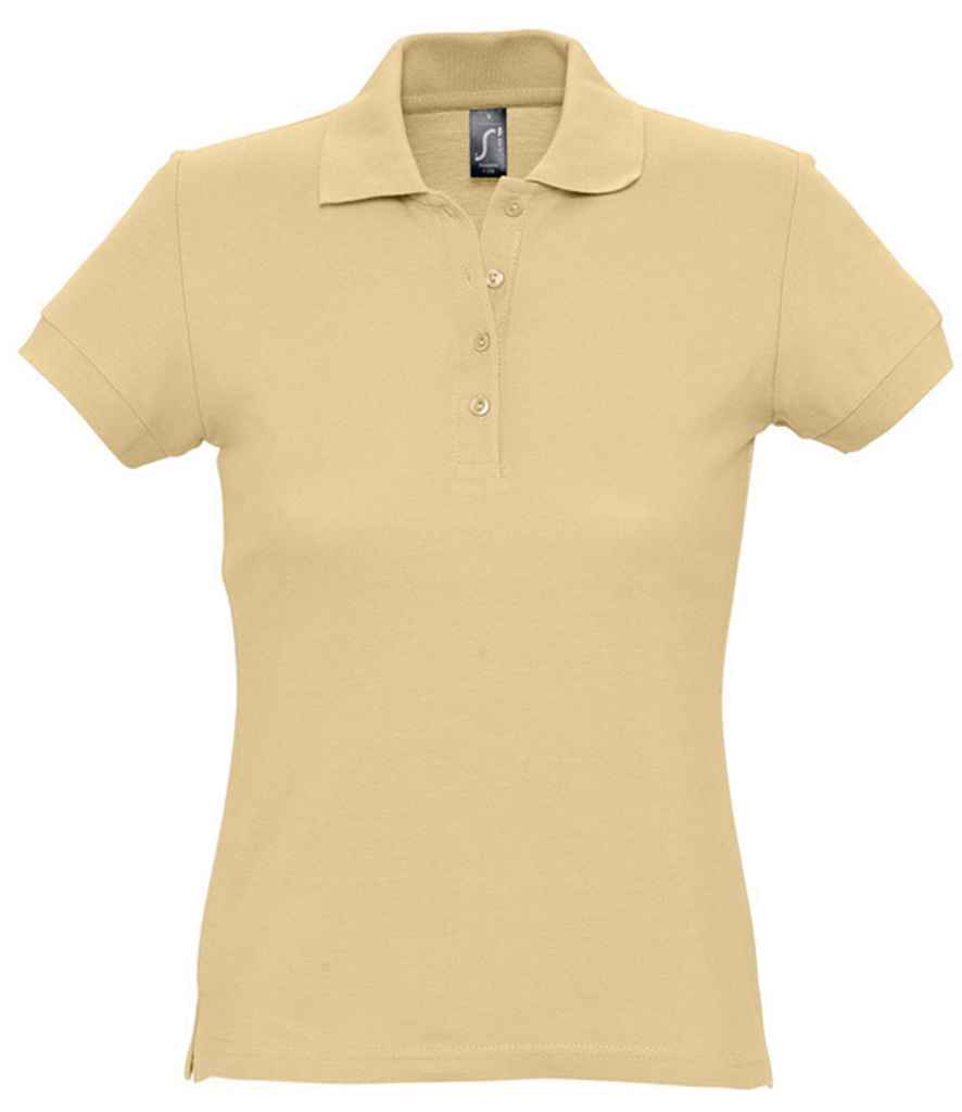 SOL'S Ladies Passion Cotton Piqué Polo Shirt in Sand by SOL'S — Custom branded clothing by Print Press, featuring premium embroidery produced in our specialist print lab in the UK.