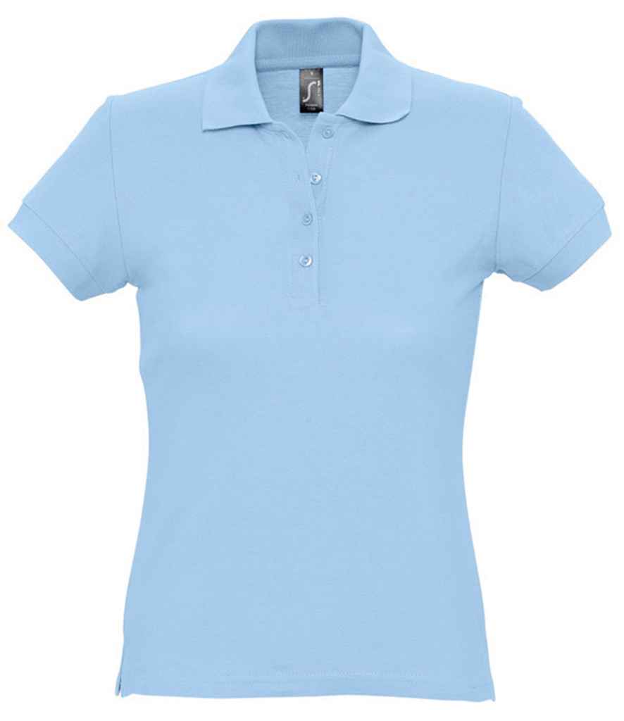 SOL'S Ladies Passion Cotton Piqué Polo Shirt in Sky Blue by SOL'S — Custom branded clothing by Print Press, featuring premium embroidery produced in our specialist print lab in the UK.