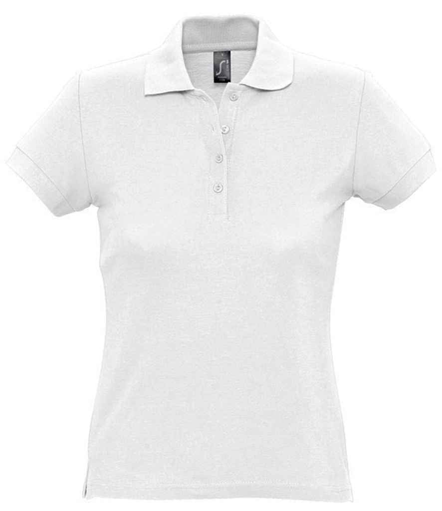 SOL'S Ladies Passion Cotton Piqué Polo Shirt in White by SOL'S — Custom branded clothing by Print Press, featuring premium embroidery produced in our specialist print lab in the UK.