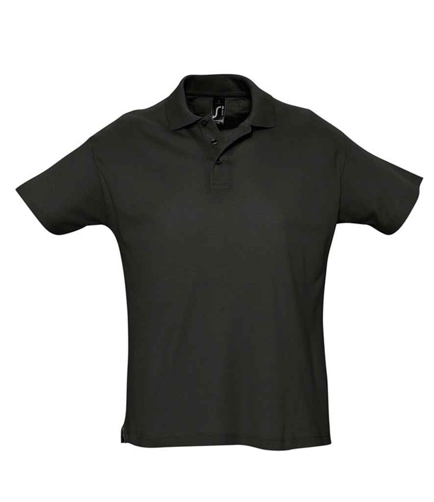 SOL'S Summer II Cotton Piqué Polo Shirt in Black by SOL'S — Custom branded clothing by Print Press, featuring premium embroidery produced in our specialist print lab in the UK.