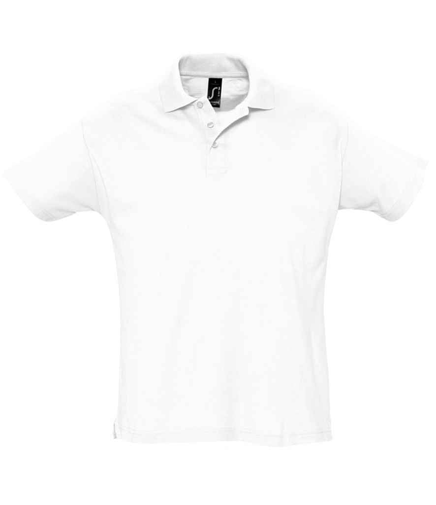 SOL'S Summer II Cotton Piqué Polo Shirt in White by SOL'S — Custom branded clothing by Print Press, featuring premium embroidery produced in our specialist print lab in the UK.
